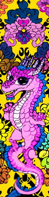 Free dragon bookmark featuring a pink dragon with neon yellow accents